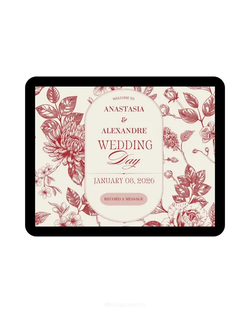 iPad customization screen with floral wedding theme